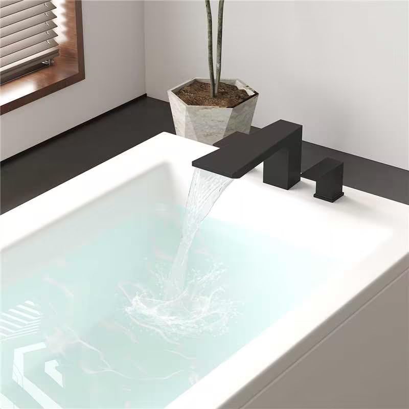 BESy Waterfall Roman Tub Faucets, Deck Mount Bathtub Faucets Set, Garden 3 Holes Two Handles Widespread Bath Tub Filler Tub Faucets with Valve, cUPC Supply Hoses, Matte Black - Image 2