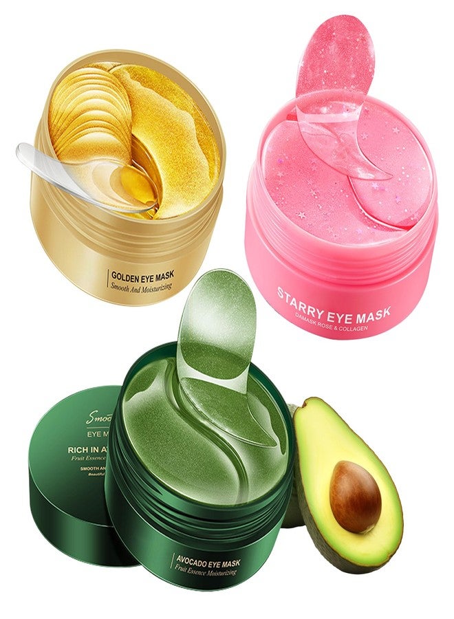 XMXueMei Avocado Golden Under-Eye Mask Skincare 3-Pair Set, Moisturizing, Non-Greasy Patches for Women and Men, Travel-Size, Long-Lasting, Refreshing Eye Care Gel Pads Gift Set 01 - Image 1