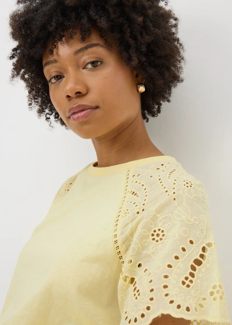 Matalan Yellow Broderie Raglan Sleeve T-Shirt