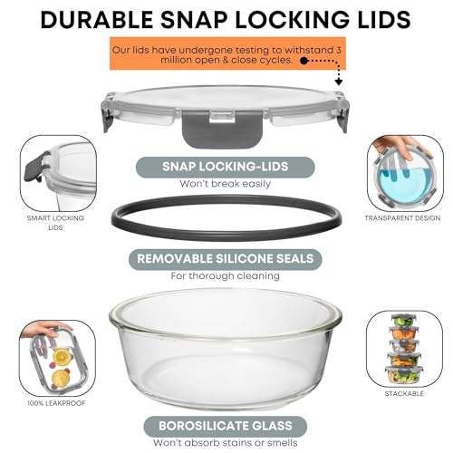 Razab 30 PC Glass Food Storage Containers with Lids - Reusable Glass Meal Prep Containers for Lunch & Leftovers - Airtight & Leakproof Snap Locking Lids - Oven, Freezer, Microwave & Dishwasher Safe - Image 3