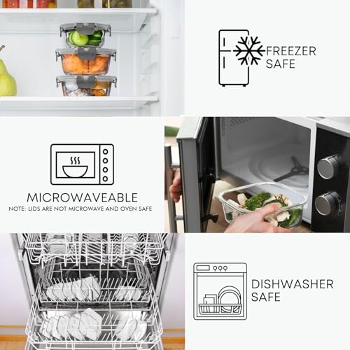Razab 30 PC Glass Food Storage Containers with Lids - Reusable Glass Meal Prep Containers for Lunch & Leftovers - Airtight & Leakproof Snap Locking Lids - Oven, Freezer, Microwave & Dishwasher Safe - Image 5