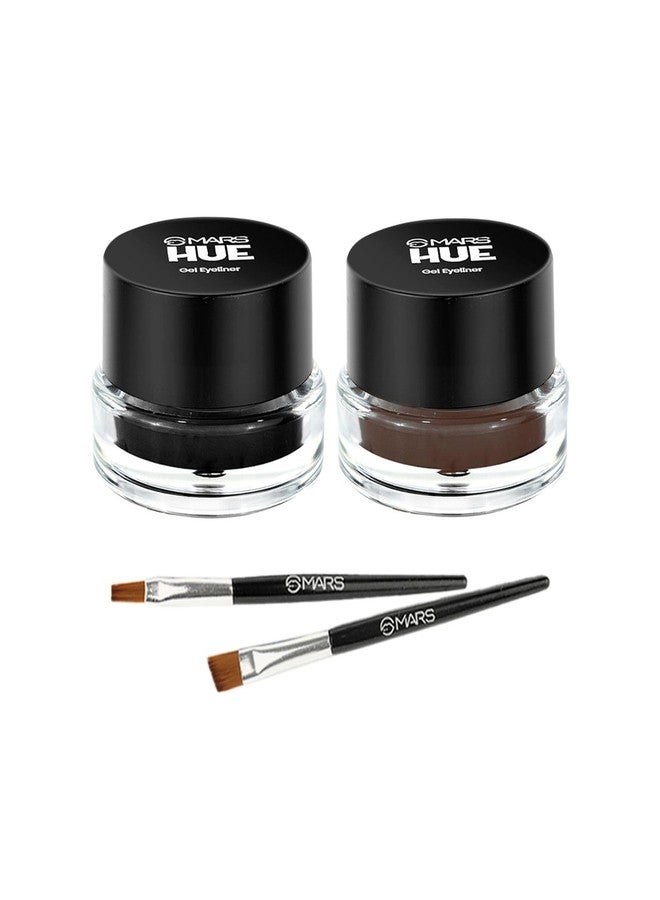 MARS 2-In-1 Hue Gel Matte Eyeliner | Waterproof & Smudgeproof Formula | Stay Upto 24 Hours | Comes With 2 Brush Set (6.0 Gm) (Black & Brown) - Image 1