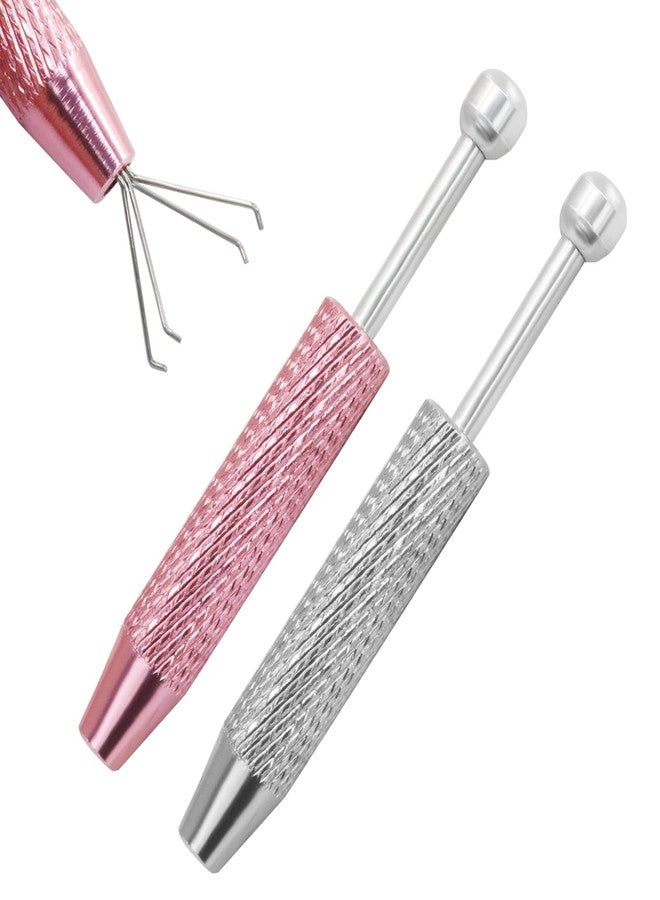 Bonsicoky 4-Prong Piercing Ball Grabber Tool - 1 Pack Stainless Steel Tweezers for Small Item Retrieval and Jewelry Crafting - Pink + Silver - Image 1