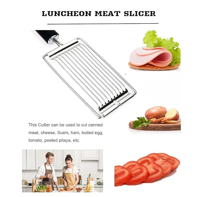 MIXEN Stainless Steel Luncheon Meat Cutter Handheld Tomato Slicer Luncheon Meat Cutter Tomato Slicer Fruits Cutter Luncheon Meat Slicer with Handle Cheese Boiled Egg Ham Tomato Slicing Knife - Image 3
