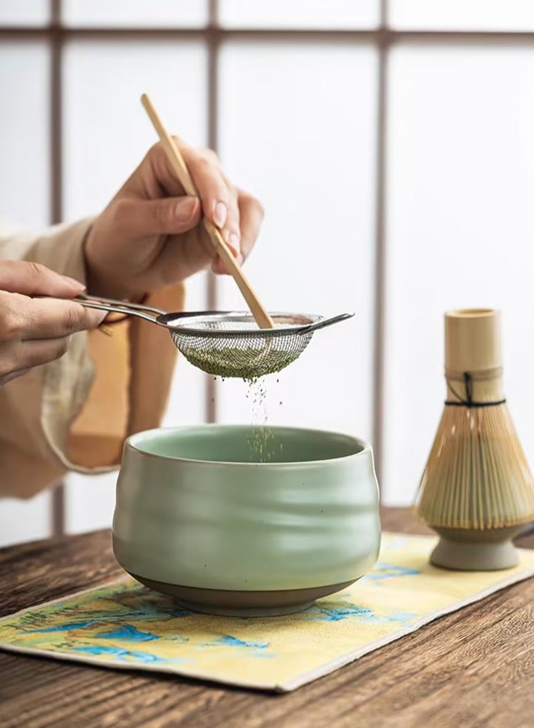 طقم شاي ماتشا مكون من 7 قطع، طقم شاي ياباني يتضمن وعاء ماتشا وخفاقة من خشب البامبو ومغرفة ومنخل شاي من الستانلس ستيل وحامل خفاقة ومجموعة خفق الماتشا - Image 4