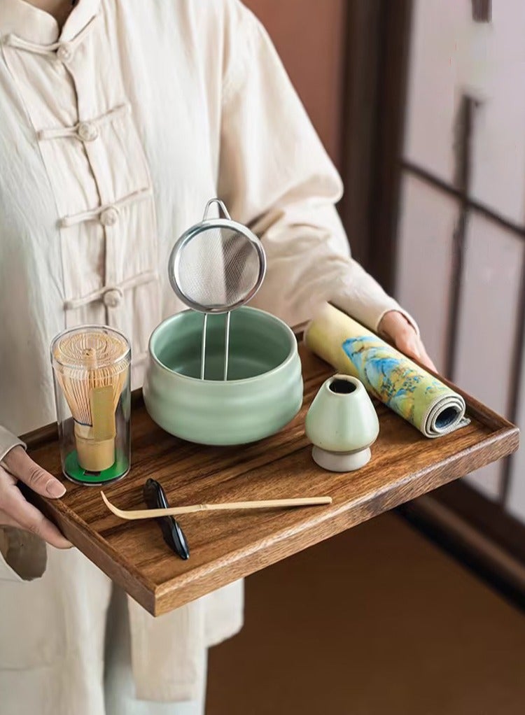 طقم شاي ماتشا مكون من 7 قطع، طقم شاي ياباني يتضمن وعاء ماتشا وخفاقة من خشب البامبو ومغرفة ومنخل شاي من الستانلس ستيل وحامل خفاقة ومجموعة خفق الماتشا - Image 2