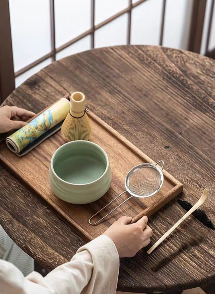طقم شاي ماتشا مكون من 7 قطع، طقم شاي ياباني يتضمن وعاء ماتشا وخفاقة من خشب البامبو ومغرفة ومنخل شاي من الستانلس ستيل وحامل خفاقة ومجموعة خفق الماتشا - Image 3