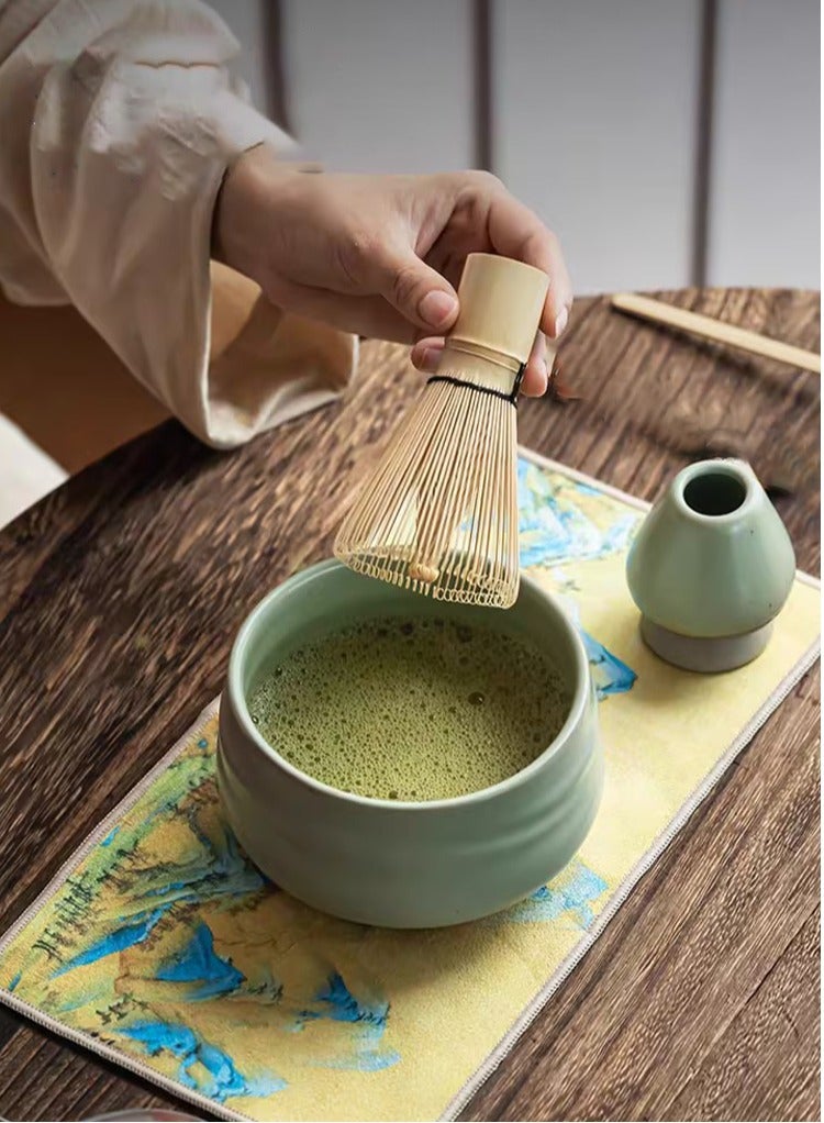 طقم شاي ماتشا مكون من 7 قطع، طقم شاي ياباني يتضمن وعاء ماتشا وخفاقة من خشب البامبو ومغرفة ومنخل شاي من الستانلس ستيل وحامل خفاقة ومجموعة خفق الماتشا - Image 5