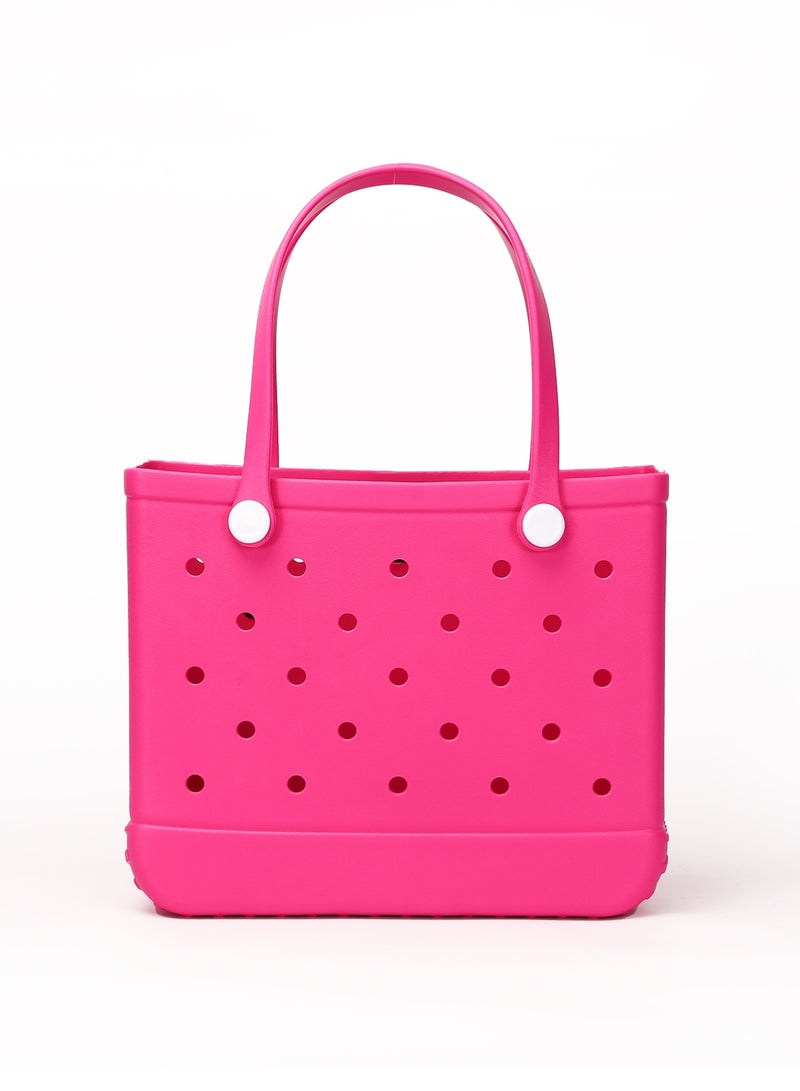 EVA Rubber Beach Tote Bag with 5 Summer Charms | Waterproof, Durable & Easy-to-Clean | Spacious Summer Beach Bag for Women & Family | (Magenta- Medium) - Image 3