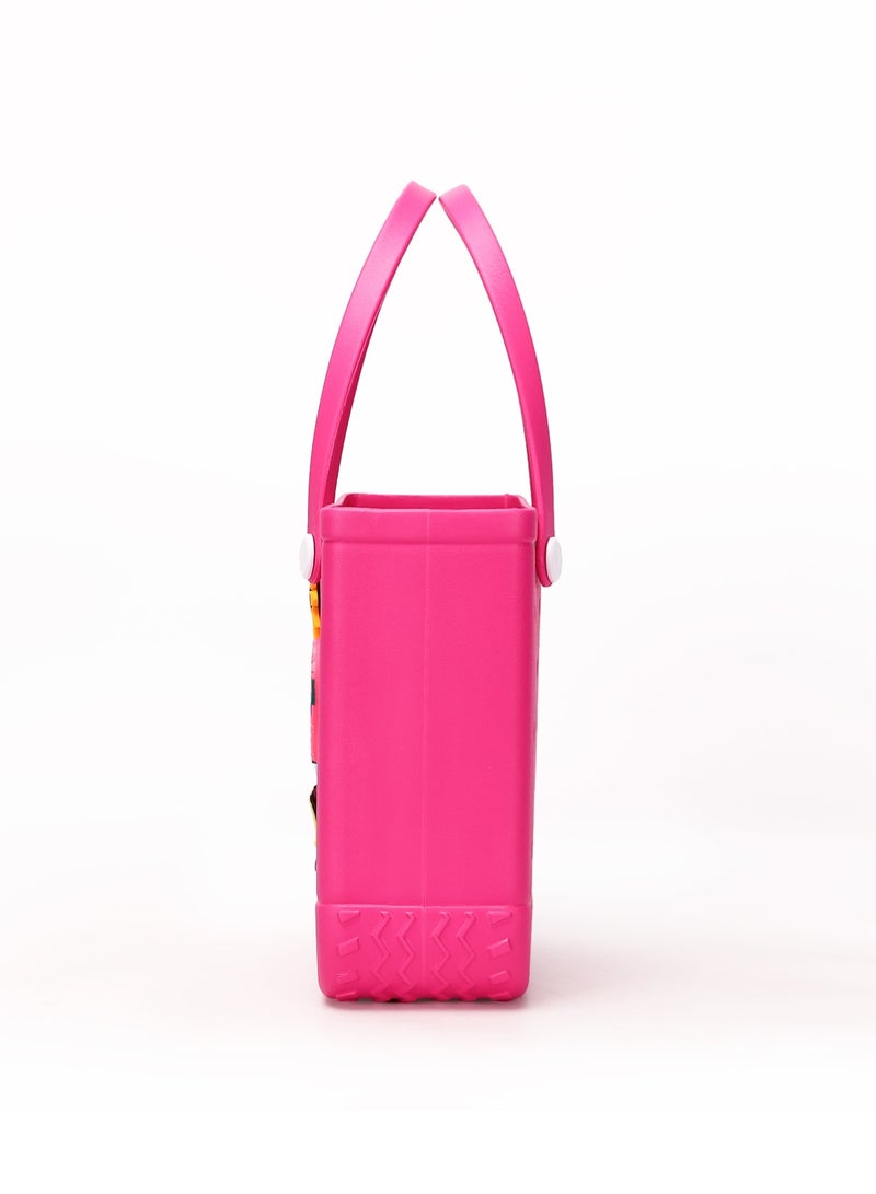 EVA Rubber Beach Tote Bag with 5 Summer Charms | Waterproof, Durable & Easy-to-Clean | Spacious Summer Beach Bag for Women & Family | (Magenta- Medium) - Image 2