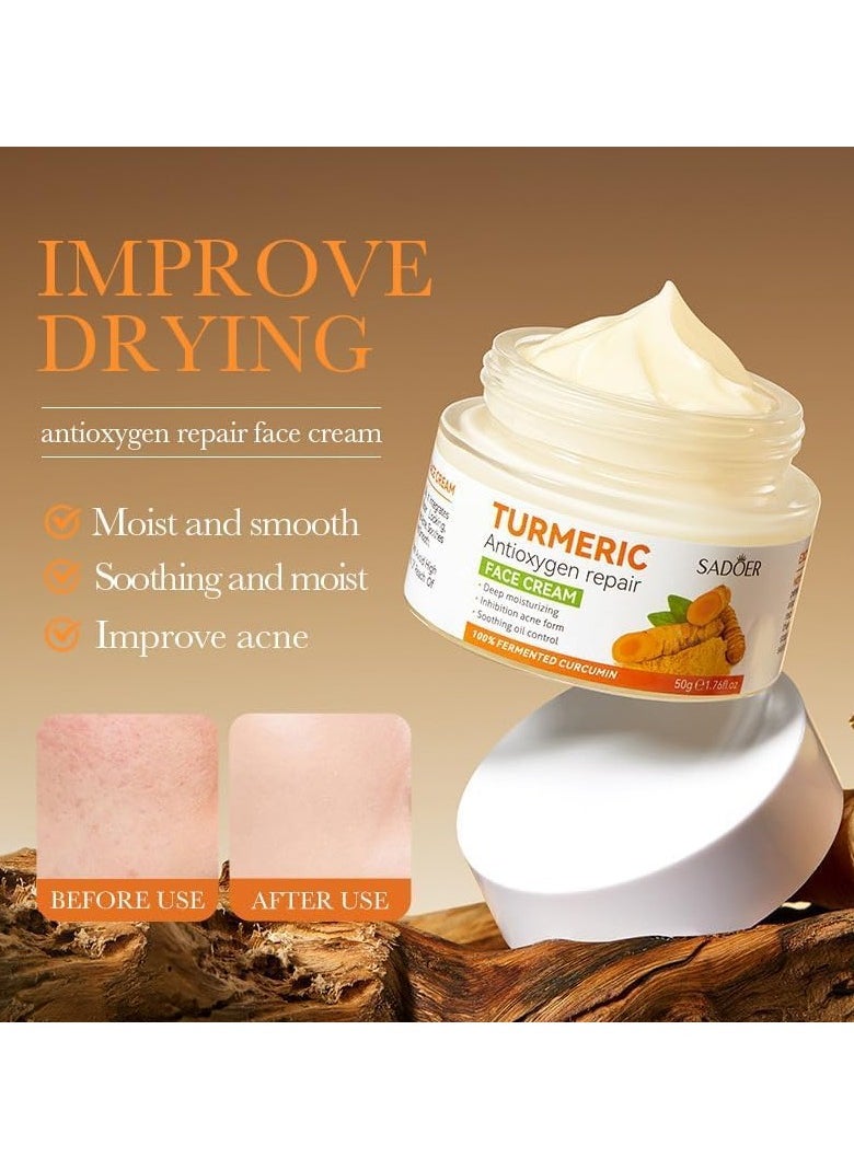 SADOER - Turmeric Face Cream, Anti Aging Face Cream, for Radiant&Glowing Skin, Natural Turmeric Cream Skin Care, With Vitamin C-Dark Spot Remover for Face for Anti Aging, Firming Fine Lines, Moisturizing - Image 1