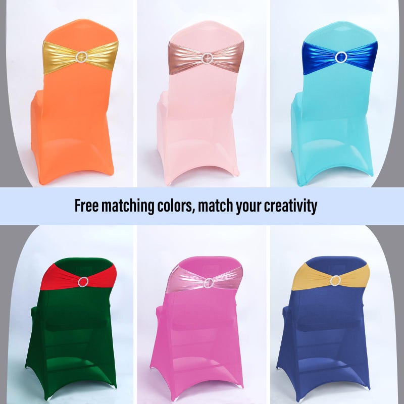 LEBENGURU Metallic Rose Spandex Chair Sashes, 50pcs Premium Stretch Bows With Buckle Slider, Universal Elastic Bands for Wedding Party Banquet Decoration - Image 5