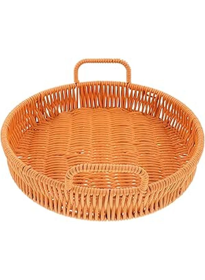 Light Brown Woven Rattan Bread Basket Small Round Fruit Snack Storage Tray Home Tabletop Organizer - Image 1