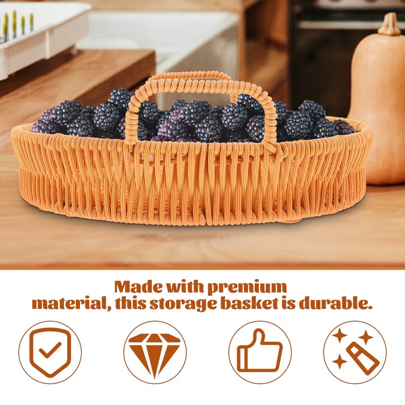Light Brown Woven Rattan Bread Basket Small Round Fruit Snack Storage Tray Home Tabletop Organizer - Image 4