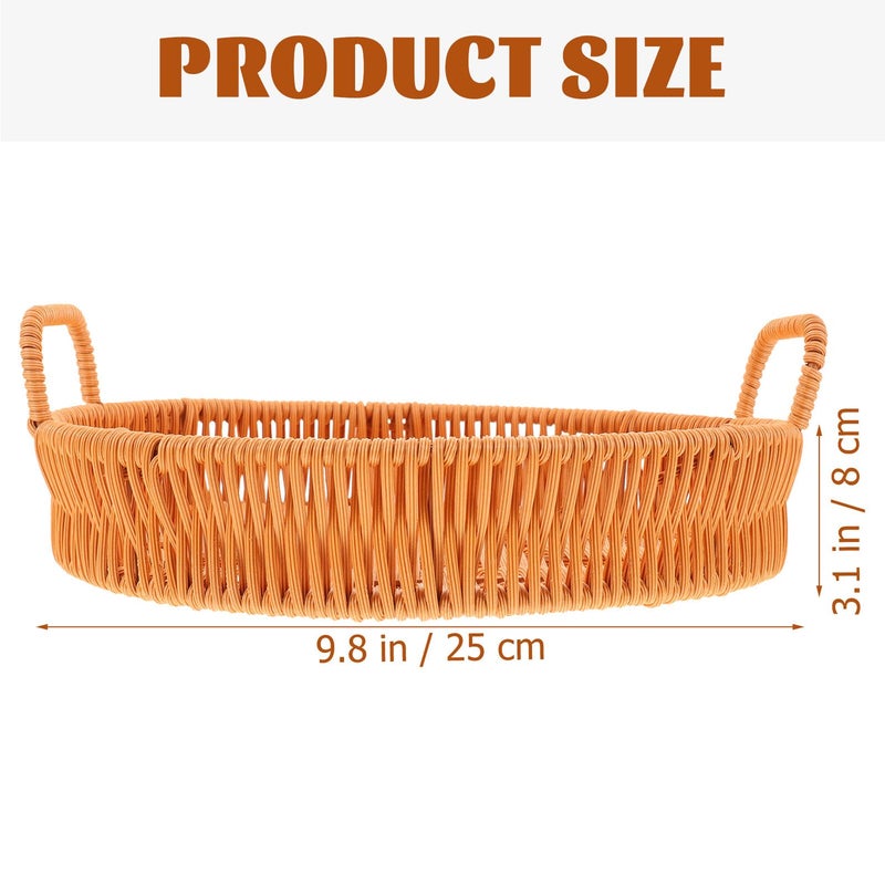 Light Brown Woven Rattan Bread Basket Small Round Fruit Snack Storage Tray Home Tabletop Organizer - Image 3