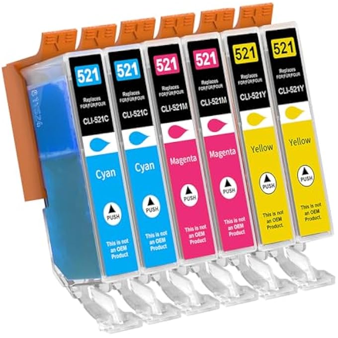 CLI-521 PRINTER CARTRIDGES COMPATIBLE WITH CANON PGI-520 CLI-521 PRINTER CARTRIDGES FOR CANON PIXMA IP3600 IP4600 IP4700 MP540 MP550 MP560 MP620 MP630 MP640 MP980 MP990 MX8600 MX870 (6 PACK) - Image 2