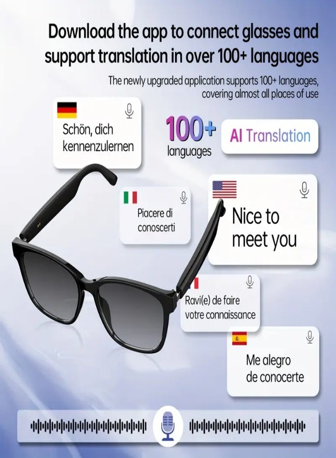 New Smart Wireless Translation Glasses – HD Voice Calls, Open-Ear Music, Real-Time Translation in 100+ Languages, Music Control, Voice Assistant, USB Rechargeable, Magnetic Charging, Lightweight  Comfortable for Outdoor, Driving, Travel , Blue - Image 4
