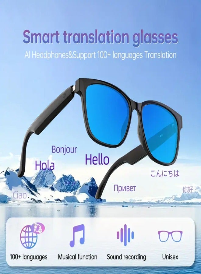 New Smart Wireless Translation Glasses – HD Voice Calls, Open-Ear Music, Real-Time Translation in 100+ Languages, Music Control, Voice Assistant, USB Rechargeable, Magnetic Charging, Lightweight  Comfortable for Outdoor, Driving, Travel , Blue - Image 1