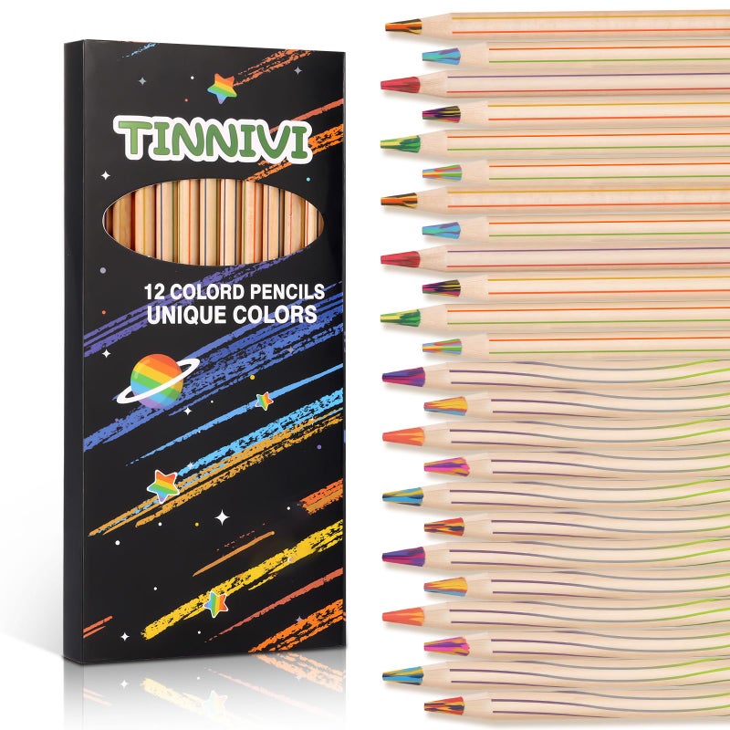 TINNIVI Rainbow Pencils for Kids Adults 12 Pack Rainbow Colored Pencil Art Supplies for Girls Boys Wooden Multi Colored Pencils Bulk for Coloring Drawing Sketching Presharpened 12 Colors - Image 3
