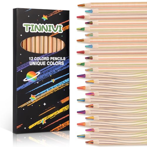 TINNIVI Rainbow Pencils for Kids Adults 12 Pack Rainbow Colored Pencil Art Supplies for Girls Boys Wooden Multi Colored Pencils Bulk for Coloring Drawing Sketching Presharpened 12 Colors - Image 1