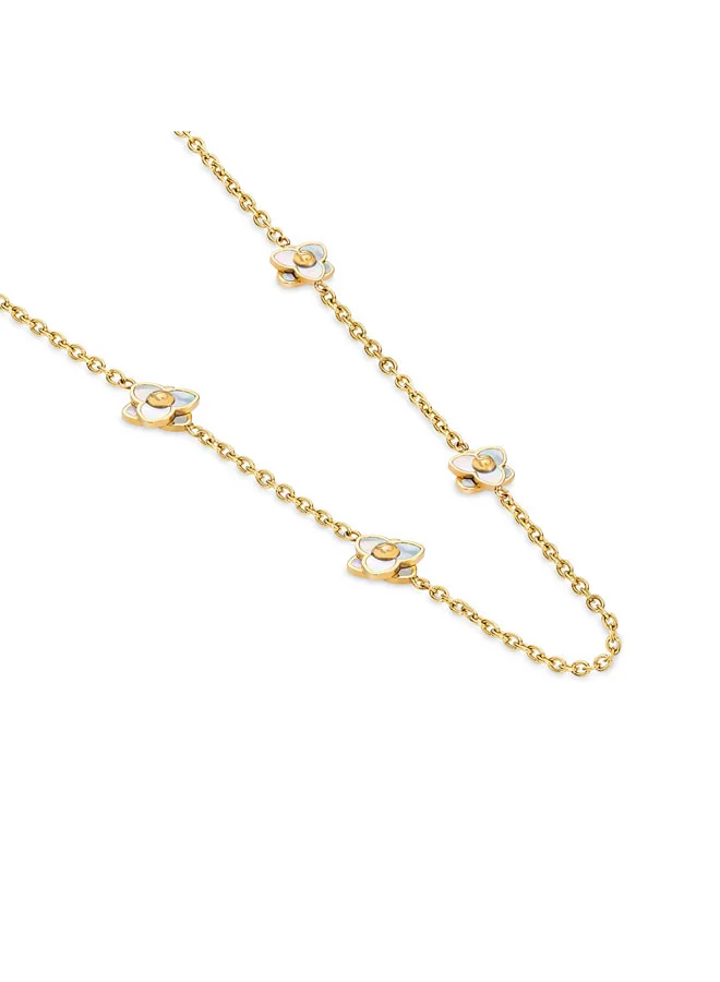 سانت هونور Burj MOP Flowers Motif Long Chain Gold Plated Necklace Luxury Designer Necklace