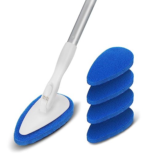 Qaestfy Shower Bathtub Tub Tile Scrubber Cleaning Brush with 51'' Handle, 5 Non-Scratch Scouring Pads, Adjustable Long Handled Scrub Brush for Cleaning Shower Bathroom Vessel Sinks Toilet Wall Floor - Image 1