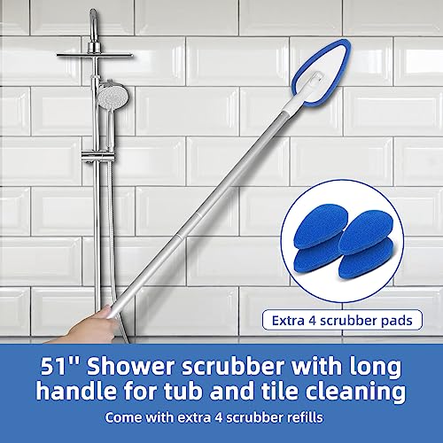 Qaestfy Shower Bathtub Tub Tile Scrubber Cleaning Brush with 51'' Handle, 5 Non-Scratch Scouring Pads, Adjustable Long Handled Scrub Brush for Cleaning Shower Bathroom Vessel Sinks Toilet Wall Floor - Image 2