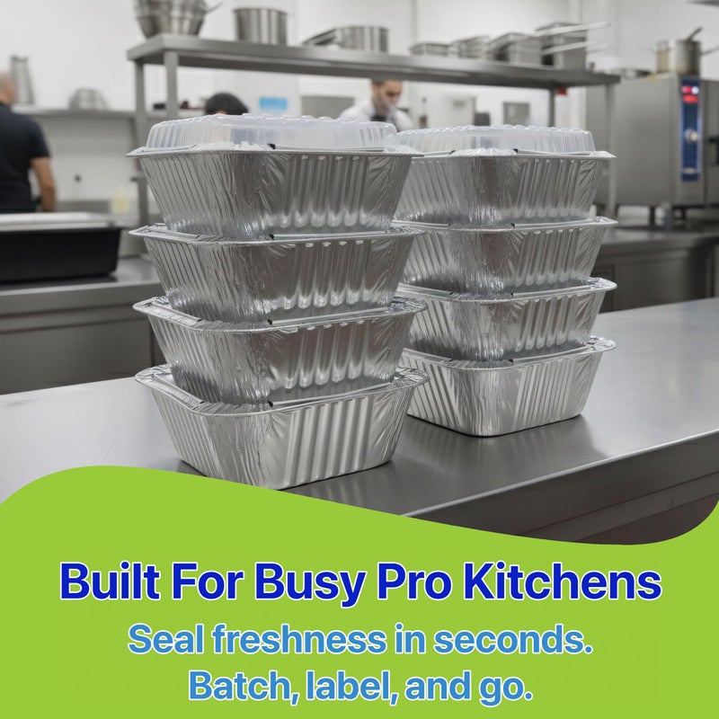 Pokanic Rectangular Aluminum Foil Pans With Clear Dome Lids [1 lb] x [10 Set] Disposable Takeâ€‘Out Containers for Catering, Meal Prep, Freezer and Ovenâ€‘Safe Food Storage (10 Pack, 1 lb) - Image 5