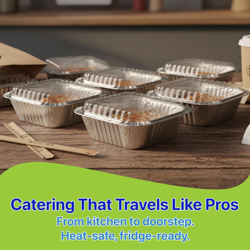 Pokanic Rectangular Aluminum Foil Pans With Clear Dome Lids [1 lb] x [10 Set] Disposable Takeâ€‘Out Containers for Catering, Meal Prep, Freezer and Ovenâ€‘Safe Food Storage (10 Pack, 1 lb) - Image 4