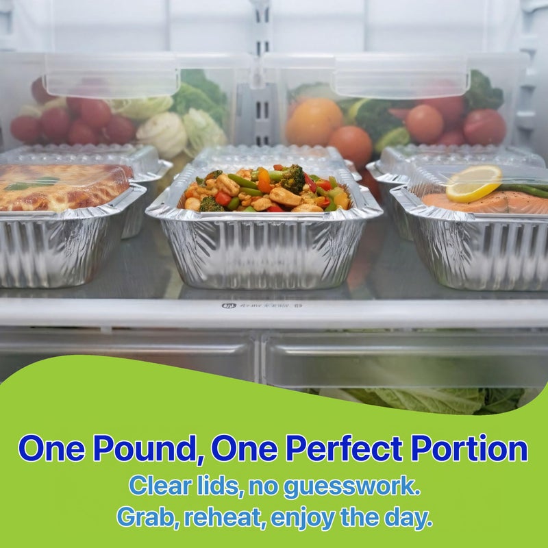 Pokanic Rectangular Aluminum Foil Pans With Clear Dome Lids [1 lb] x [10 Set] Disposable Takeâ€‘Out Containers for Catering, Meal Prep, Freezer and Ovenâ€‘Safe Food Storage (10 Pack, 1 lb) - Image 3
