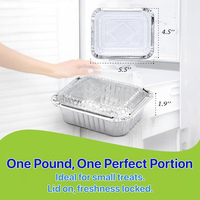 Pokanic Rectangular Aluminum Foil Pans With Clear Dome Lids [1 lb] x [10 Set] Disposable Takeâ€‘Out Containers for Catering, Meal Prep, Freezer and Ovenâ€‘Safe Food Storage (10 Pack, 1 lb) - Image 2