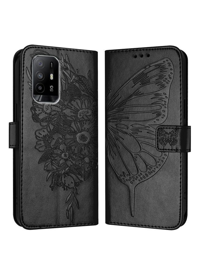 اس-توب جراب لهاتف OPPO A74 4G / F19 / F19s جراب هاتف جلدي منقوش بنقشة الفراشة - Image 1