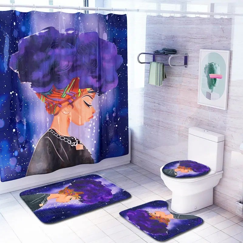 Y&D Ready to Ship African Women 3 Pcs Bathroom Rug Mat Sets 1pc Printed Shower Curtain for Bathroom Decoration - Image 4