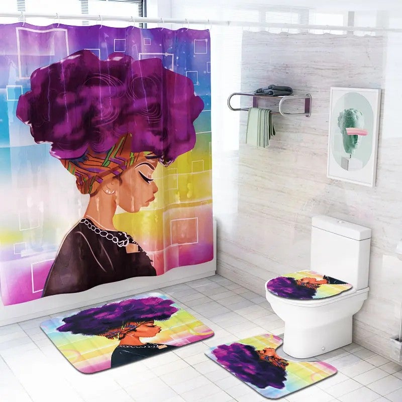 Y&D Ready to Ship African Women 3 Pcs Bathroom Rug Mat Sets 1pc Printed Shower Curtain for Bathroom Decoration - Image 5