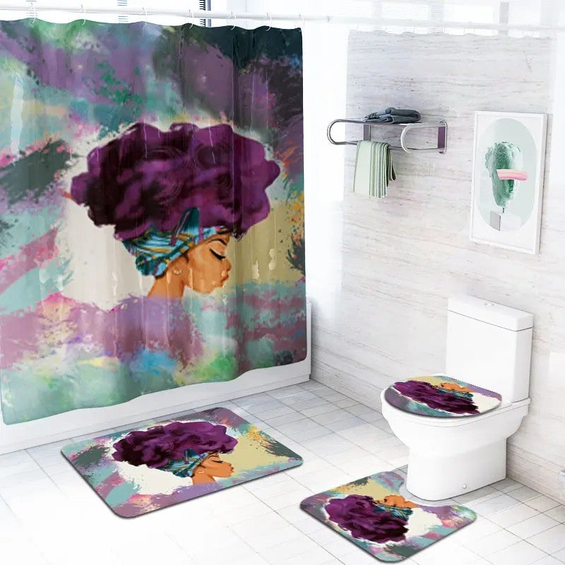 Y&D Ready to Ship African Women 3 Pcs Bathroom Rug Mat Sets 1pc Printed Shower Curtain for Bathroom Decoration - Image 1
