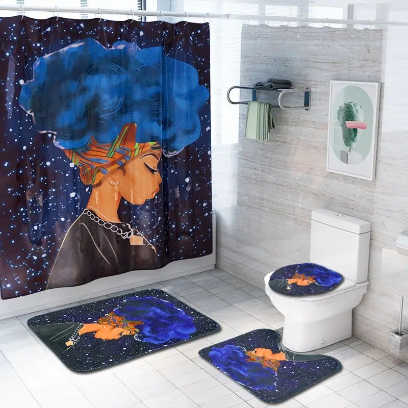 Y&D Ready to Ship African Women 3 Pcs Bathroom Rug Mat Sets 1pc Printed Shower Curtain for Bathroom Decoration - Image 3