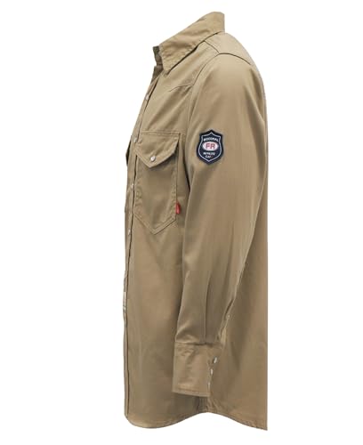 BOCOMAL FR Flame Resistant Shirts Fire Retardant Welding Shirts Snaps Fastener NFPA2112 7.5oz Khaki Men's Welder Shirt - Image 2