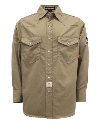 BOCOMAL FR Flame Resistant Shirts Fire Retardant Welding Shirts Snaps Fastener NFPA2112 7.5oz Khaki Men's Welder Shirt - Image 1