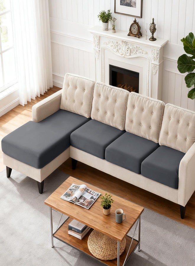 TAOCOCO Sectional Couch Covers Stretch Couch Cushion Covers for Sectional Sofa Chaise L Shape, 4 Pieces Sectional Seat Covers Soft Washable Furniture Protector(3 Seater + 1 Chaise, Dark Grey) - Image 2