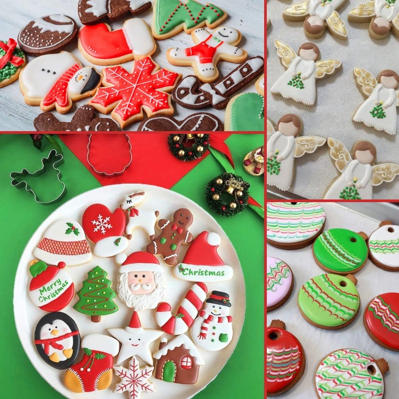 KAISHANE KAISHANE Christmas Cookie Cutter Set12 Pieces Stainless Steel Biscuit Cutters Shape bells angels christmas lights doe star christmas tree socks crutches snowman santa head snowflakes - Image 5
