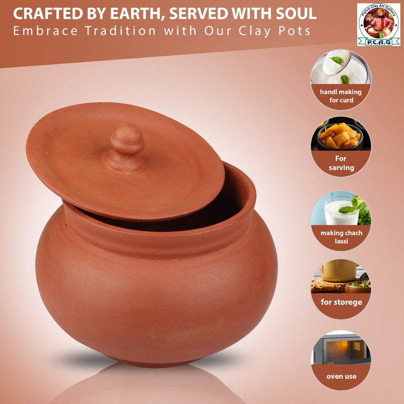 PALVIT CLAY ART GALLERY (P.C.A.G) Eco-Friendly Handmade Handi with Lid - Traditional Clay Cookware for Healthy Cooking | Earthen Clay Handi | Traditional Indian Handmade Bowl | Terrocotta Mitti Bowl (950ml) - Image 5