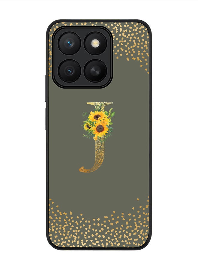 Stylizedd For Honor X8c Case,Slim fit Camera Protection, Shockproof Thin Phone cover  - Custom Floral Monogram - J  (Olive Green )