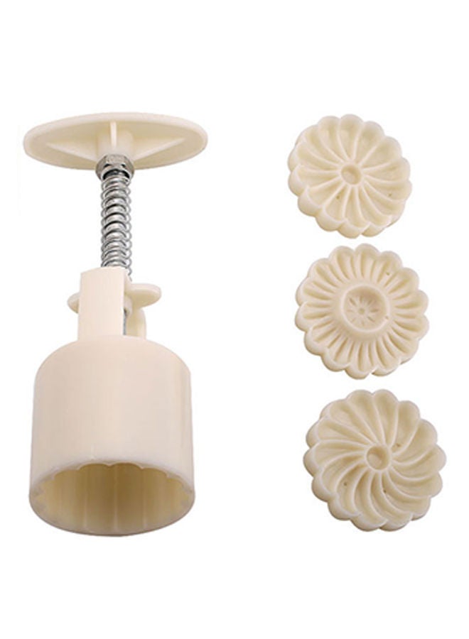 NIBEMINENT Hand Pressure Round Shape Mooncake Mold White 5.1 x 14.8centimeter