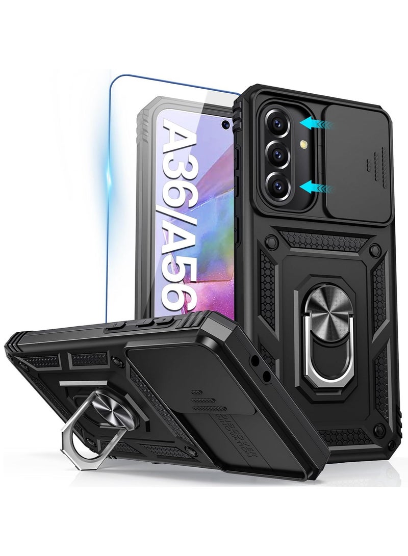 [1+1 Sets] For Samsung Galaxy A56/A36 5G Case & Screen Protector Slide Camera Cover with Magnetic Car Mount Tempered Glass Screen Protector  - Image 1