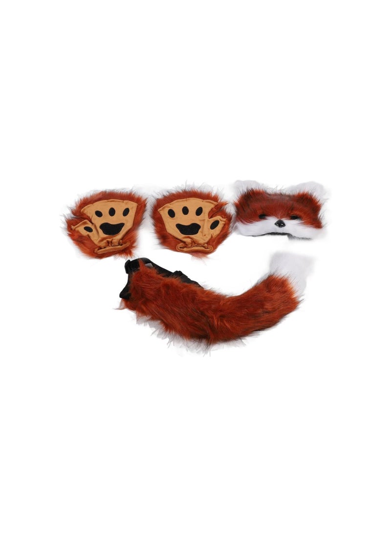 Generic - Soft Fluffy Fox Face Tail Gloves Plush Faux Fur Costume Set for Women Girls Cosplay Parties - Image 1