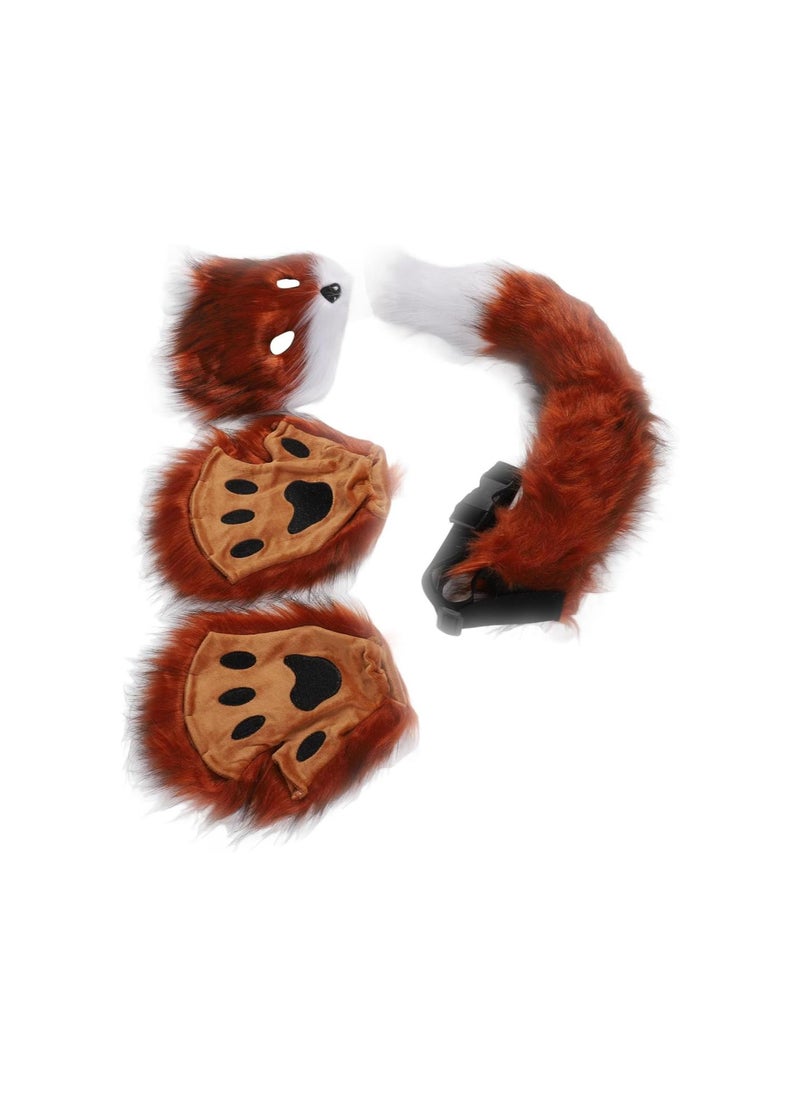 Generic - Soft Fluffy Fox Face Tail Gloves Plush Faux Fur Costume Set for Women Girls Cosplay Parties - Image 1
