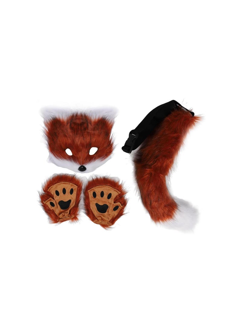 Generic - Soft Fluffy Fox Face Tail Gloves Plush Faux Fur Costume Set for Women Girls Cosplay Parties - Image 1