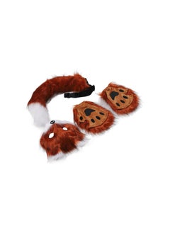 Soft Fluffy Fox Face Tail Gloves Plush Faux Fur Costume Set for Women Girls Cosplay Parties