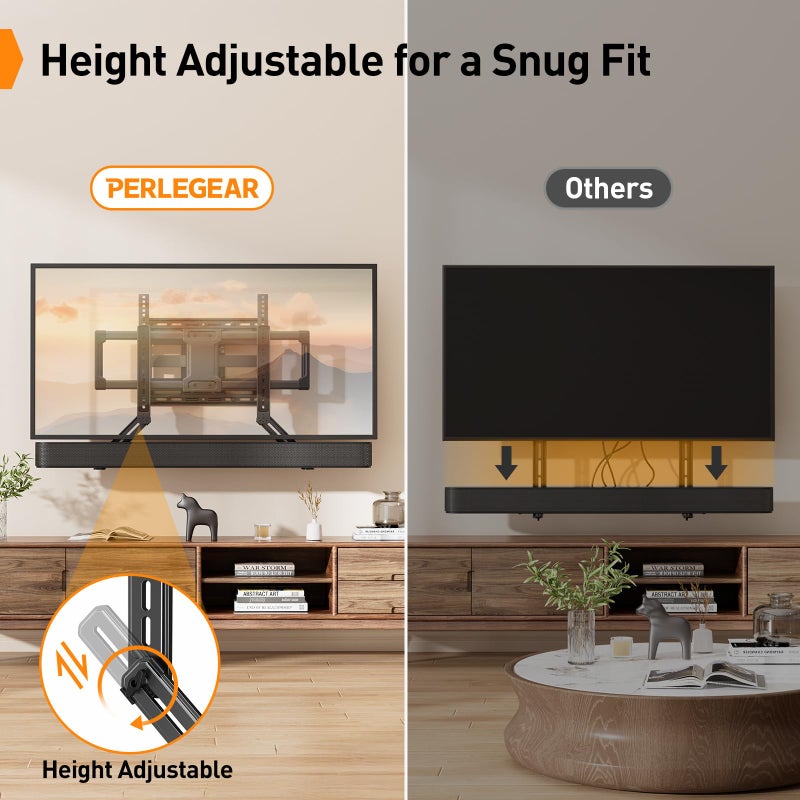 Perlegear Soundbar Mount with Adjustable Height, Sound bar Mount up to 15 lbs, Soundbar Mount Under or Above TV, Soundbar tv Mount Bracket with Detachable Long Extension Plates PGSM04B - Image 3