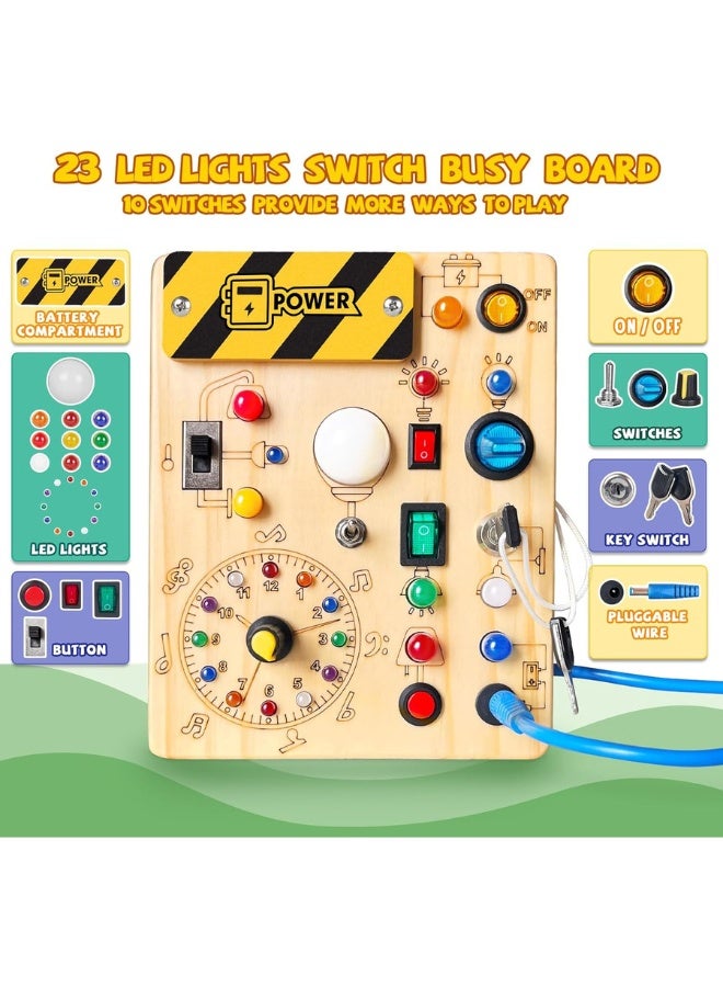 Tegrilo Busy Board, Wooden Montessori Busy Board with LED Lights and Switches, Electronic Toddler Sensory Board – Fine Motor Skills Activity Toy - Image 3
